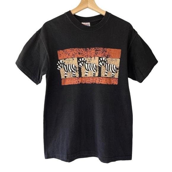 Hanes Tops - Black Hanes Beefy-T Zebra Print Tee T-Shirt M Medium